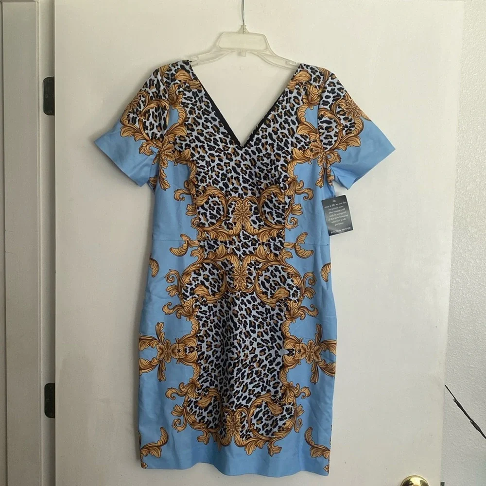 Boston Proper Scroll Animal Print Sheath Dress NWT (L10) - Picture 2 of 6